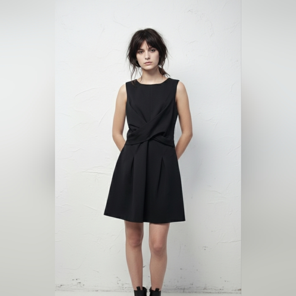 Topshop Dress Black Mini Retro Coquette Sleeveless Pleated 12
